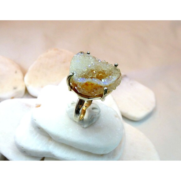 Spiralite Fossilized Quartz Crystal Shell Sterling Silver Ring Size 7.5 RARE - Picture 4 of 10